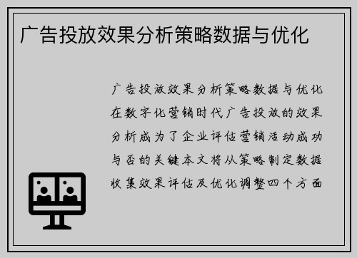 广告投放效果分析策略数据与优化